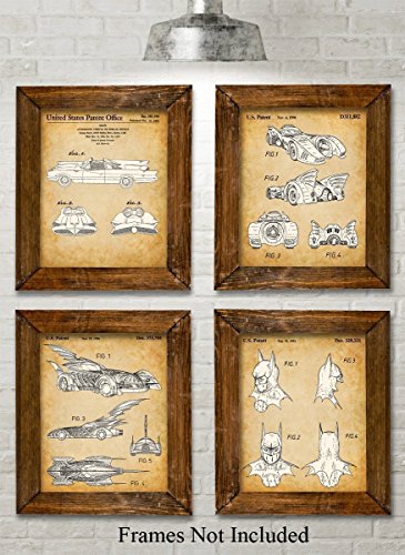 Original Batmobile Patent Art Prints - Set of Four Photos (8x10) Unframed - Great Gift for Batman and Comic Fans