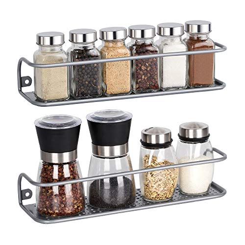 NEX Spice Racks Wall Mounted Jar Bottle Storage Rack 2 Pack for Kitchen Bathroom Cabinet Pantry Door, Sliver (Medium)