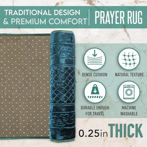 Prayer Mat Embossed Anti-Slip Velvet Top Prayer Rug for Umrah Hajj Ramadan 70 x 110 cm, Best Gift For Ramadan (Random Colors)