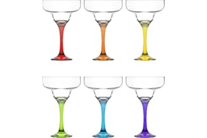 lav Margarita Glasses Set of 6 - Margarita Cocktail Glasses 10.25 oz - Multi Colored and Clear Stems Set of 6 - Classic Cockt