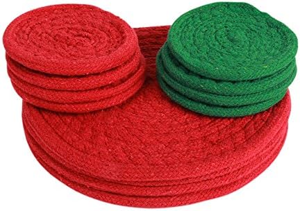Cotton Rope Non-slip Heat Insulation Dinning Table Placemats LONG BABY Prevents Furniture Damage, (12 Red and Green)
