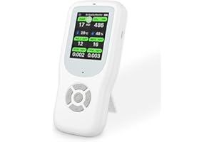 BCETASY 11-in-1 Air Quality Monitor - Portable Indoor Air Quality Detector with Stand, Real-Time Test for AQI, CO2, PM2.5, PM1.0, PM10, TVOC, HCHO, Particles, Temperature & Humidity with Aler (White-Black)