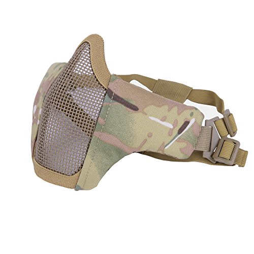 Huijukon 6" Foldable Half Face Mesh Mask Comfortable Adjustable Tactical Metal Steel Lower Mask for Airsoft/Hunting/Paintball/Shooting (MultiCam)