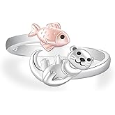 Wenansly Cute Otter Fish Ring for Women - 925 Sterling Silver Adjustable Otter Rings Fish Rings Sea Animal Jewelry Gifts for Daughter