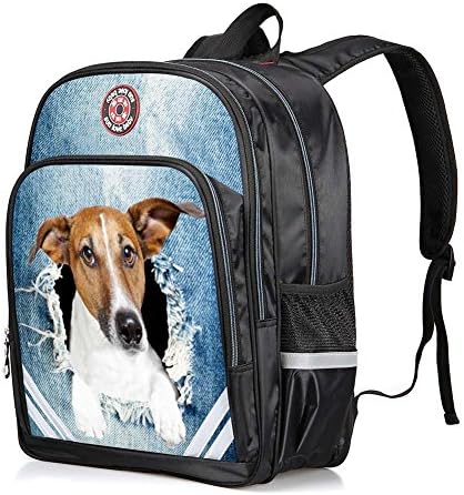 HANRUI Cool Kids School Bag Shoulder Bookbag Water Repellent Dog Cat Printing Backpack for Boys Girls (Tuba, Blue-dog)