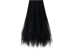 XINCHANGSHANGMAO Women's Tulle Skirt Formal High Low Asymmetrical A-Line Fairy Elastic Waist Layered Long Midi Skirts