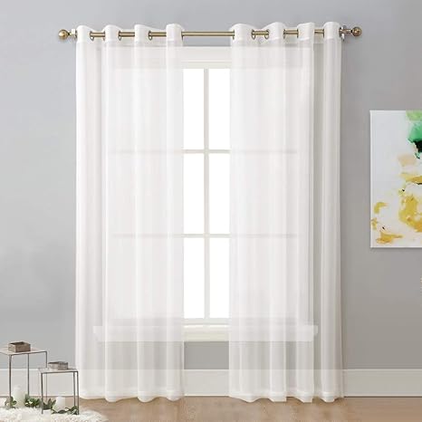 Nicetown Long Sheer Curtains For Windows Elegant Ring Top Window