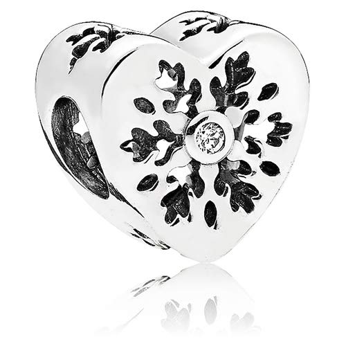 LaMenars Snowflake Charm for Bracelets & Necklace 925 Sterling Silver Beads Cubic Zirconia Charms for Womens Girls (E-Heart Snowflake Charm)