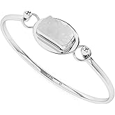 LUSTRE AND LIGHT 15.5x8mm Natural Raw Herkimer Twister Bangle Bracelet in Sterling Silver for Women, April Birthstone Jewelry Gifts for Her Birthday, Anniversary, Christmas, Graduation (Bezel-Set)