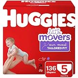 HUGGIES LITTLE MOVERS Diapers, Size 5 (27+ lb.), 96 Ct., GIANT PACK (Packaging May Vary), Baby Diapers for Active Babies