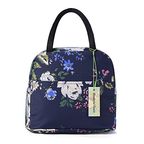 wonderful flower Insulated Lunch Box Cooler Bag lunch bag flower (003Navy)