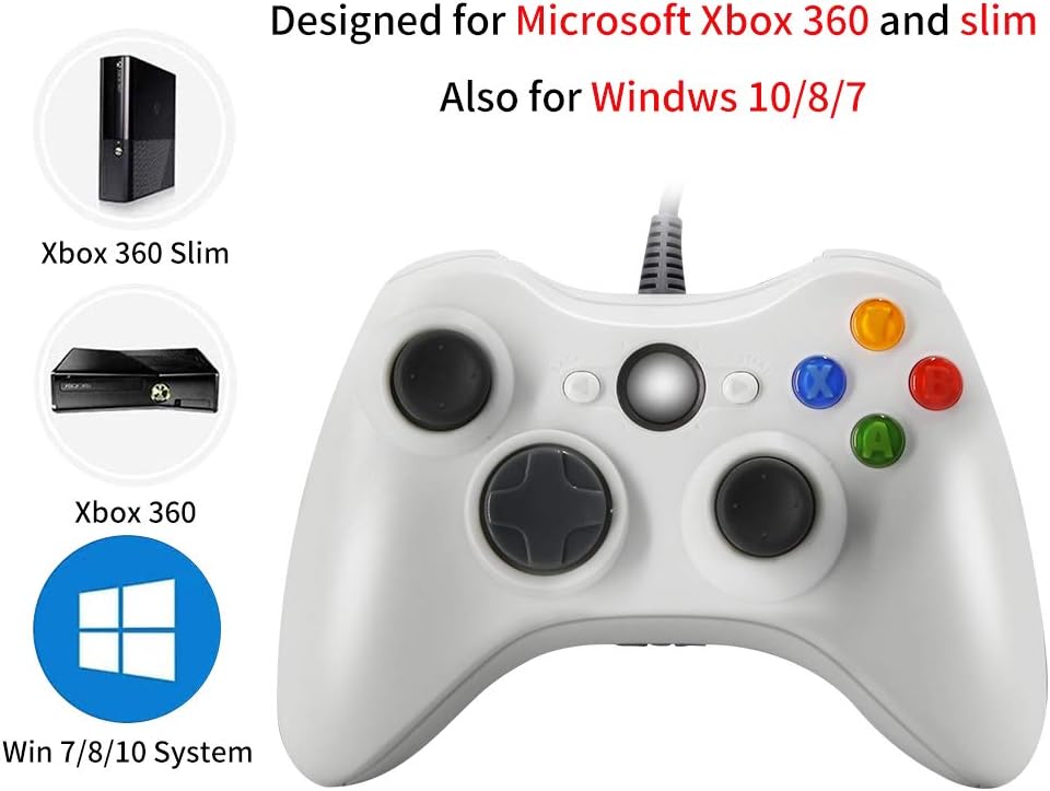 Funcilit Xbox 360 Wired Controller for Windows & Xbox 360 Console Black: Computers & Accessories