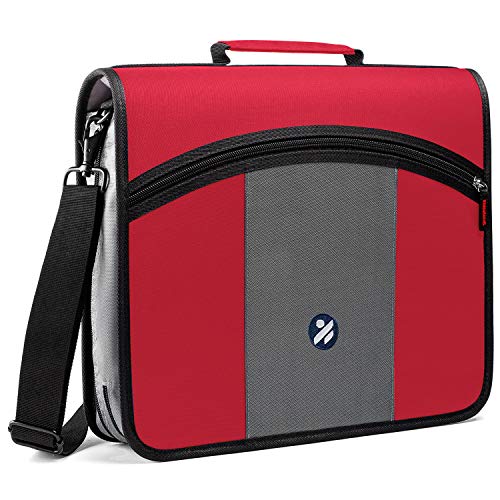 3-Inch Zipper Binder, 3 Round Rings Binder with Expanding File and Shoulder Strap, Red - Thumbnail 7