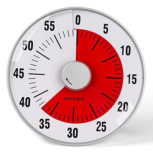 Ruler Timer Secura 7.5-Inch Oversize Visual Countdown Timer, 60-Minute Kitchen ...