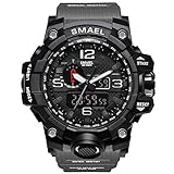 Richermall Men's Sports Analog Quartz Watch Dual Display Waterproof Digital Watches with LED Backlight relogio masculino (Grey black)