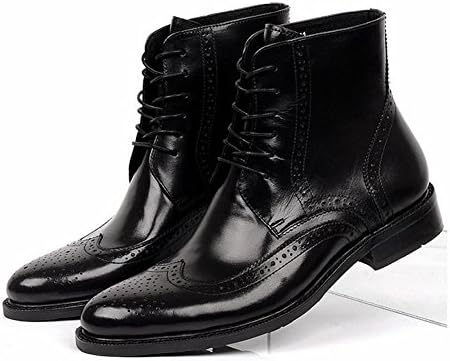 Santimon-Men's Genuine Nubuck Leather Carved Lace-up Business Oxford Shoes-Black-44