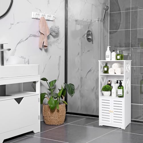 Tiasott Bathroom Floor Storage Cabinet,Bathroom Storage Furniture Home Organizer Shelf Rack Waterproof Bathroom Cabinet,Free Standing Cabinet with Shelf,Corner Cabinet,30 x 22 x 75cm,White.