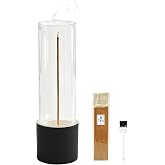 CEREMONY Incense Holder, Ceramic Incense Holder for Sticks with Glass Ash Catcher, Anti-ash Incense Burner with 20 Incense Sticks and a Ash Brush for Meditation Yoga Spa Room Decor (Black)