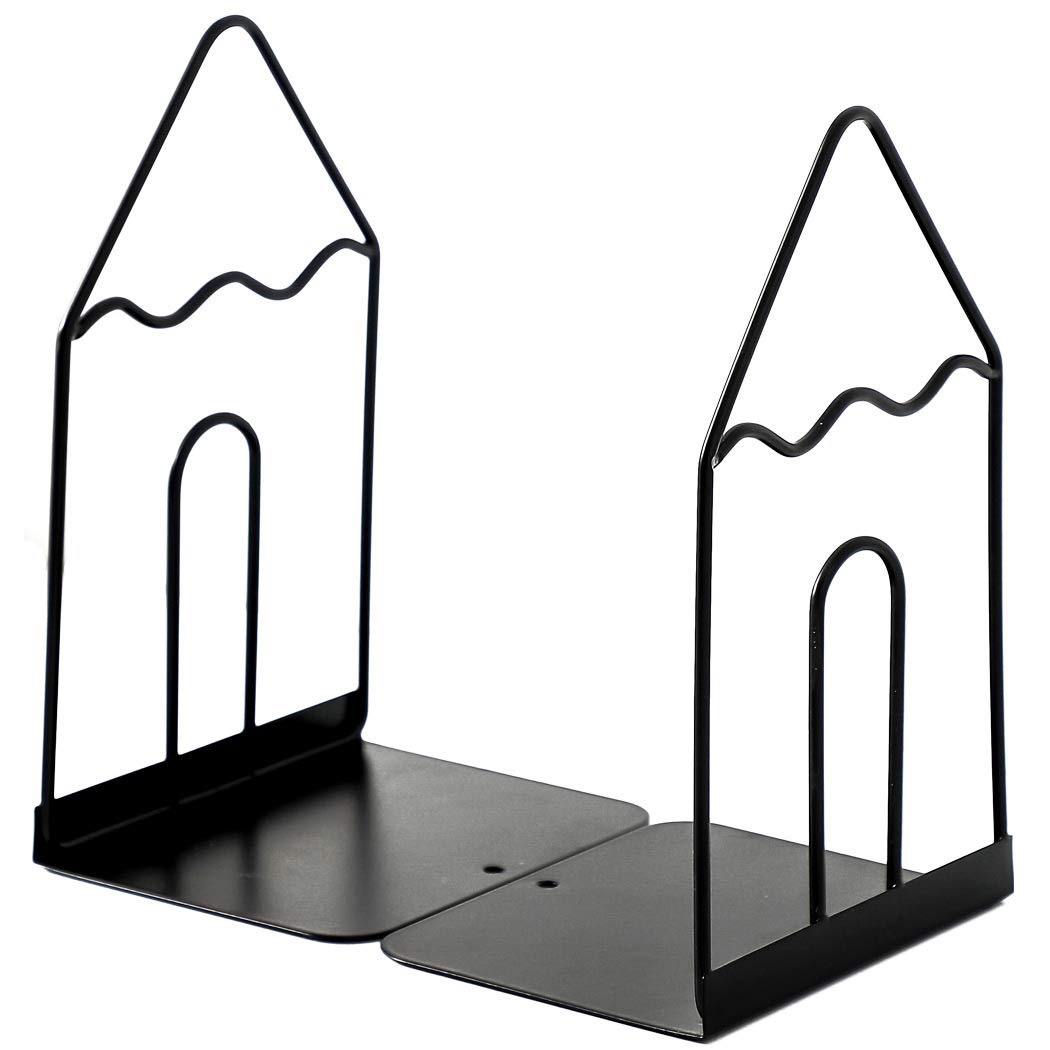 SIPLIV Minimalist Style Bookends Metal Adjustable Books Holder Stand Book Rack Desk Bookend - Pen, Black