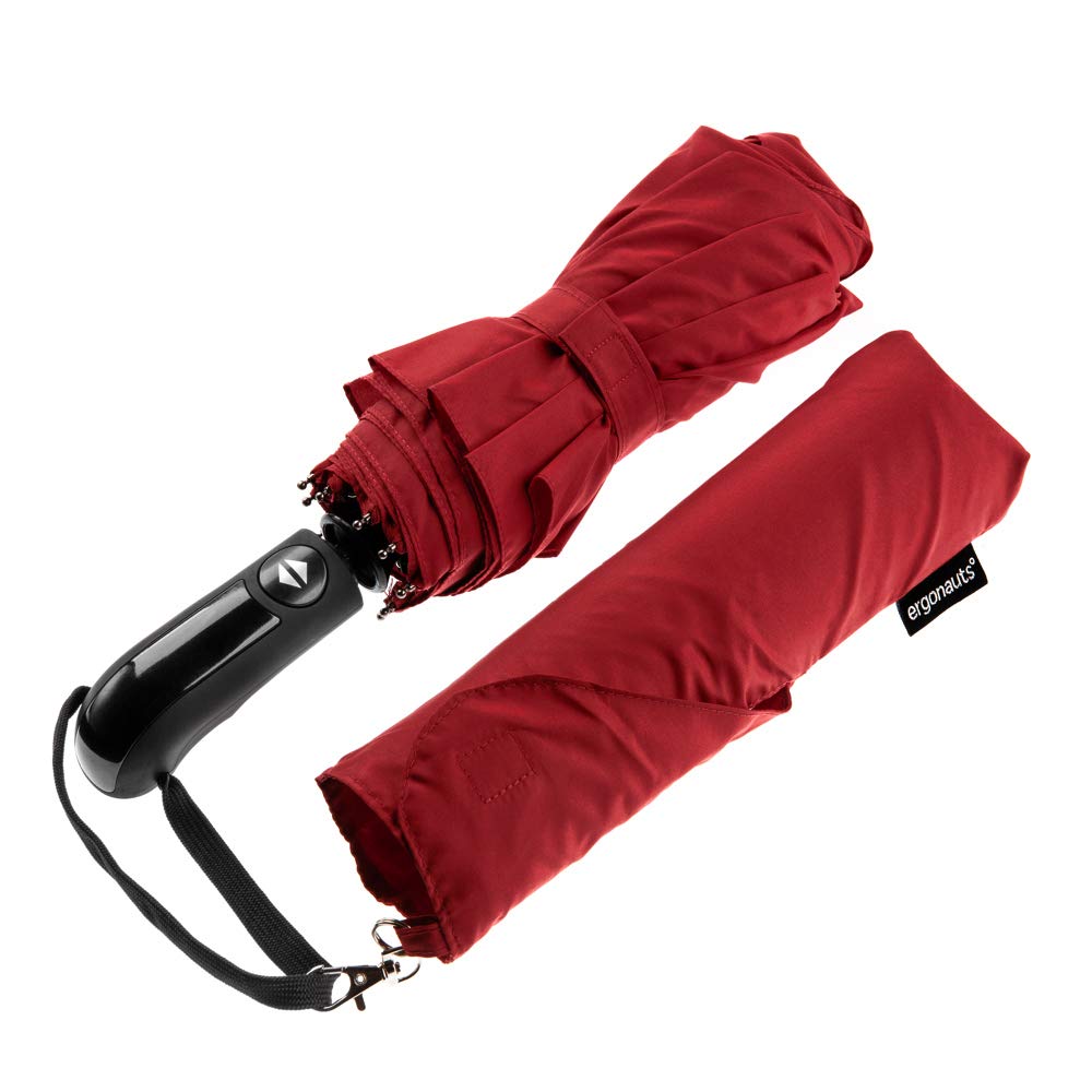Ergonauts Travel Umbrella Windproof Vented Double Canopy – Teflon Coating, Ergonomic Handle & Protective Sleeve – Portable Compact Foldable Lightweight Design and High Wind Resistance (Red)