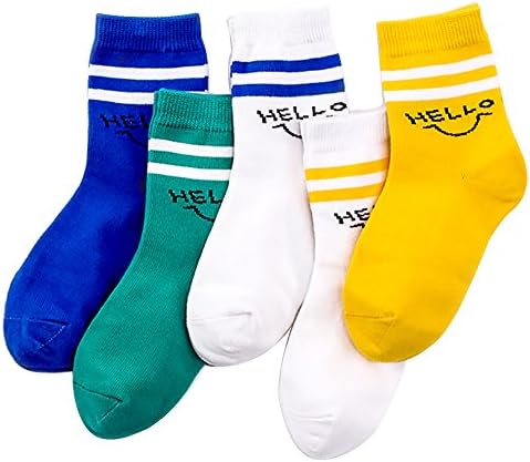 Kids Socks Toddlers Girls Boys Seamless Cotton Cute Stripes Athletic Fashion Crew Ankle Socks 5 Pairs Pack (S)