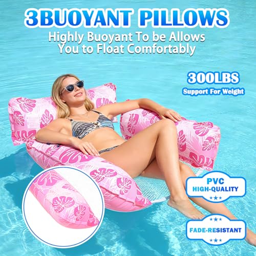 2 Pieces Inflatable Pool Mattresses, 4 in 1 Adult Swimming Pool Buoy, Versatile Floating Hammock with Floating Chairs, Inflatable Hammock Net, Adult Accessory, for Beach Holiday