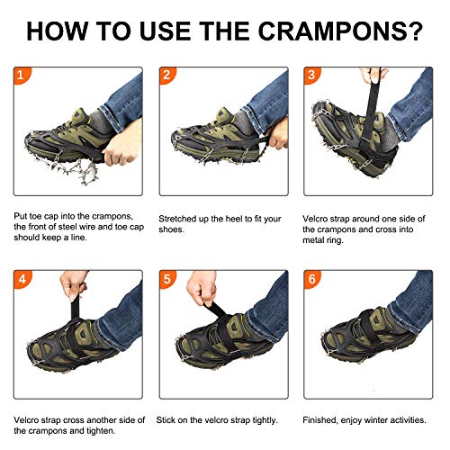 Crampons Ice Cleats for Shoes and Boots Women Men Kids Anti Slip 19 Spikes Stainless Steel Microspikes for Hiking Fishing Walking Climbing Jogging Mountaineering