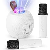 Mini Karaoke Machine for Kids Adults, Bluetooth Speaker with 2 Wireless Microphones:Portable Microphone Speaker with Colorful LED Disco Lights for Home Party-Birthday Gifts for Girls Boys (White)