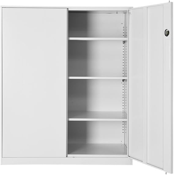 Warmiehomy Metal Cupboard Double Door Storage File Cabinet With 2 Shelves Lockable Office Cupboards Black L90