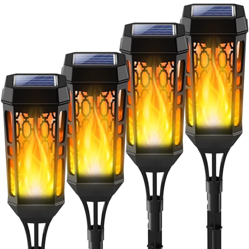 Solar Torch Flame Lights, 12 LED Solar Lights Outdoor with Flickering Flame, IP65 Waterproof Solar Pathway Lights Landscape Decoration Lighting for Garden Lawn Patio Yard Outdoor Decorations (4pcs)