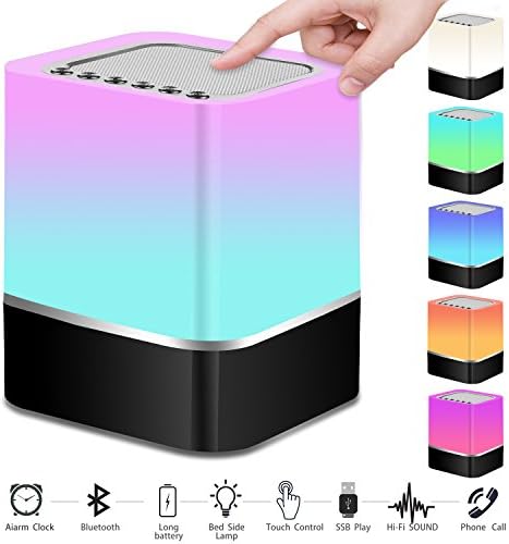 Wanhua Night Light Bluetooth Speaker Alarm Clock, Touch Sensor Bedside Lamp Wireless Bluetooth Speaker with Lights for Kids, Party, Bedroom, Camping