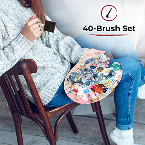 Academy Art Supply - 40 Piece Value Pack of 2 Inch Wide Foam/Sponge Paint Brushes