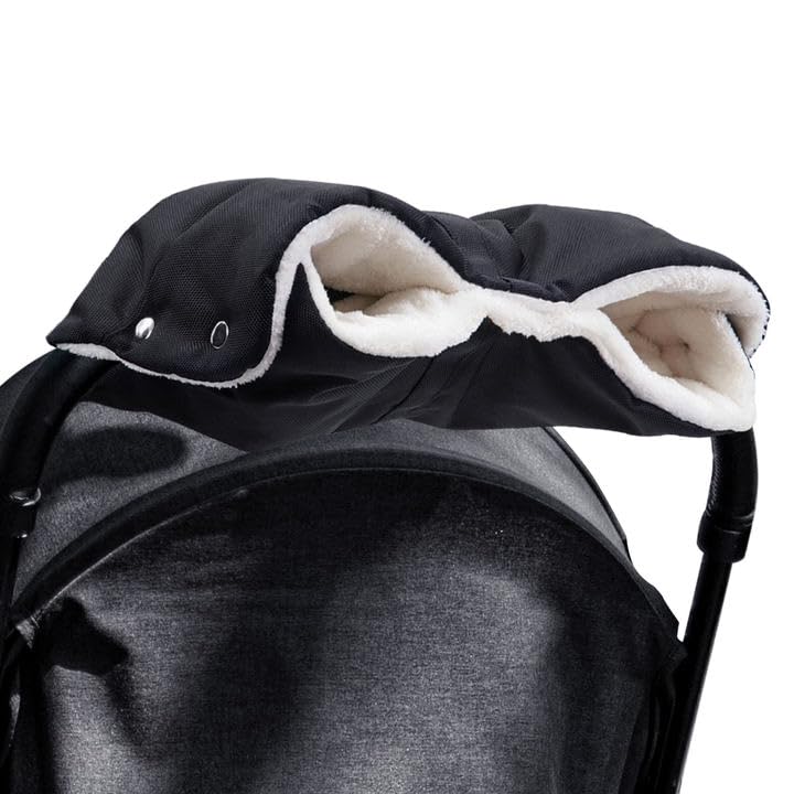 XNIVUIS Stroller Fleece Hand Muff, Baby Pushchair, Extra Thick Pushchair Gloves, Baby Carriage Fleece Hand Muff, Winter Waterproof Windproof Warm Baby Pram Accessories for Buggy, One Size (Black)