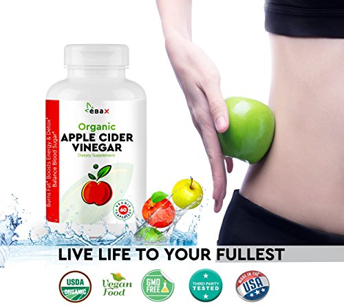 USDA 100% Organic Apple Cider Vinegar Pills 60 ACV Capsules - All Natural Weight Loss, Detox, Digestion Support - Vegan, Non GMO, Gluten Free