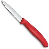 Victorinox Swiss Classic 3.25 In Paring Knife, Serrated Spear Point, Red | Multipurpose Ultrasharp Wavy Edge Vegetable Peeler, Swiss Made Stainless Steel Blade, Ergonomic Handle &amp; Dishwasher Safe