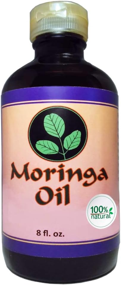 Moringa Oil Natural 8 oz 100% Pure, Cold Pressed, Food Grade Edible, Amber Glass Bottle & Pop top. Use to Rejuvenate, Moisturize & Heal Face, Body, Skin and Hair.