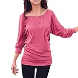 Allegra K Ladies Boat Neck Buttons Decor Front Batwing Top