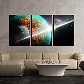 3 Piece Canvas Wall Art - Space - Modern Home Art Stretched and Framed Ready to Hang - 16"x24"x3 Panels