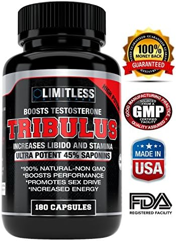 Tribulus Terrestris - 180 Count 45% Steroidal Saponins - Highest Purity available - 1500mg Maximum Strength - 90 Days