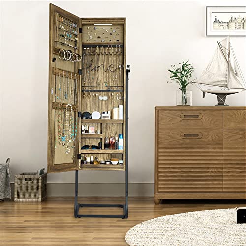 SRIWATANA Jewelry Armoire Solid Wood Standing Jewelry Organizer with Full Length Mirror
