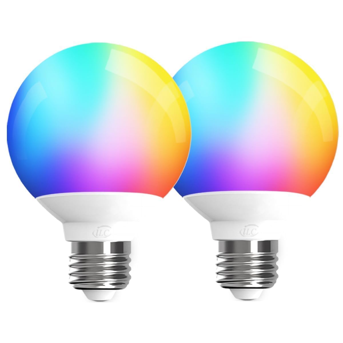 iLC LED Globe Alexa Light Bulbs E27, Work with Alexa (Echo Devices Required), G80 6W Smart Light Bulb Colour Changing Light Bulb Warm White 2700K +RGB, Edison Screw (2 Pack)