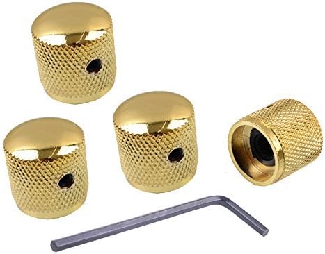 YMC Chrome Dome Knob 4PCS - 4 Pieces Chrome Brass Dome Knob for Guitar or Bass (4pcs Golden dome knobs included Allen wrench)