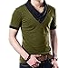 YTD 100% Cotton Mens Casual V-Neck Button Slim Muscle Tops Tee Short Sleeve T- Shirts (US Medium, Army Green)