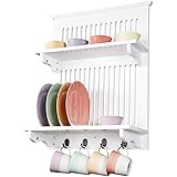 Aston White Kitchen Plate Rack Wooden And Wall Mounted Solid Top
