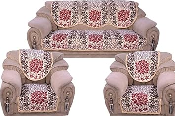 Decorista Velvet and Cotton Sofa Cover (Red) - 5 Seater