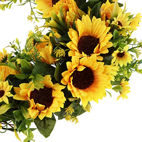 image for Prettyia Artificial Rattan Sunflower Wreath, Flower Wreath for Front D