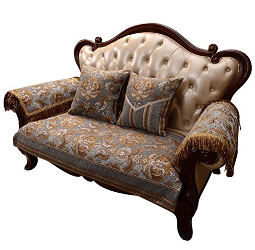 Sideli Luxury Sofa Arm Chair Pad Leather Sofa Cover with Tassel Non-slip(2pc-20x24-sofa arm cover, Aosailo- gray blue)