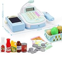BJLWTQ Childrens Kids Cash Register Pretend Play Supermarket Shop Till Toys with Calculator,Working Scanner,Credit Card,Play Food,Electronic Scale,Money and More (Color : Blue, Size : 46pcs)