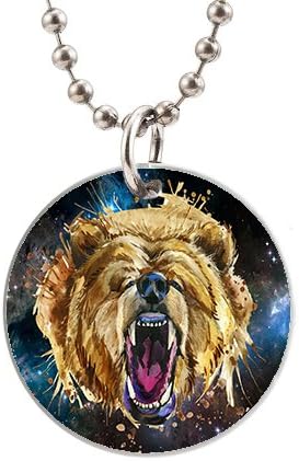 ID Dog Tags Personalized The Roaring Bear In The Sky Background Dog Tags On Collar With Chain Stainless Steel