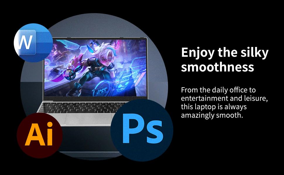 NEOBIHIER Gaming Laptop, N95 up to 3.4GHz, 16GB RAM, 512GB SSD, 15.6" 2K Display, Fingerprint Unlock, Slim & Lightweight Laptop for Work & Study, Gray